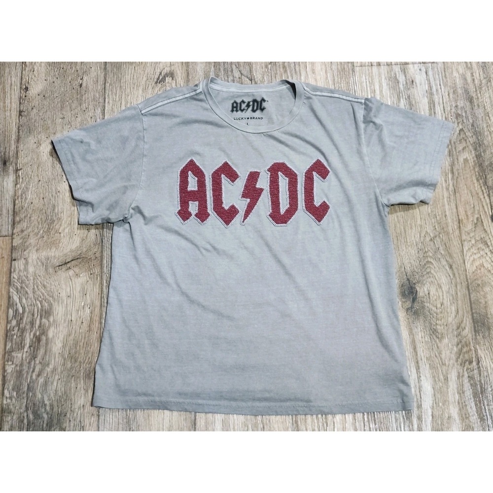 Lucky Brand AC/DC Graphic Tee in Light Gray with Maroon Logo